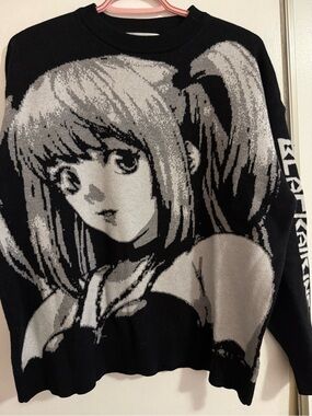 Black & Gray Anime Graphic Knit Sweater